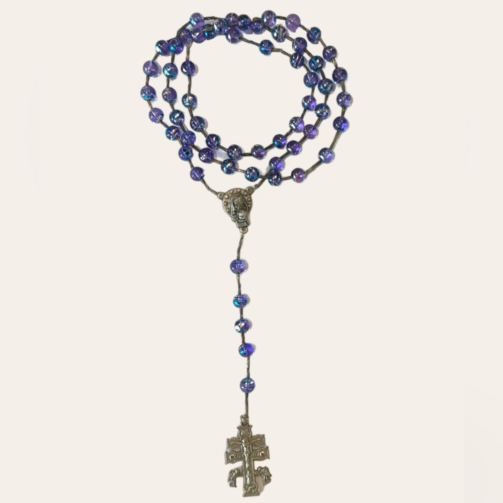 CRUZ DE CARAVACA PURPLE GEM SILVER SPACERS BEAUTIFUL ‎ CATHOLIC ROSARY